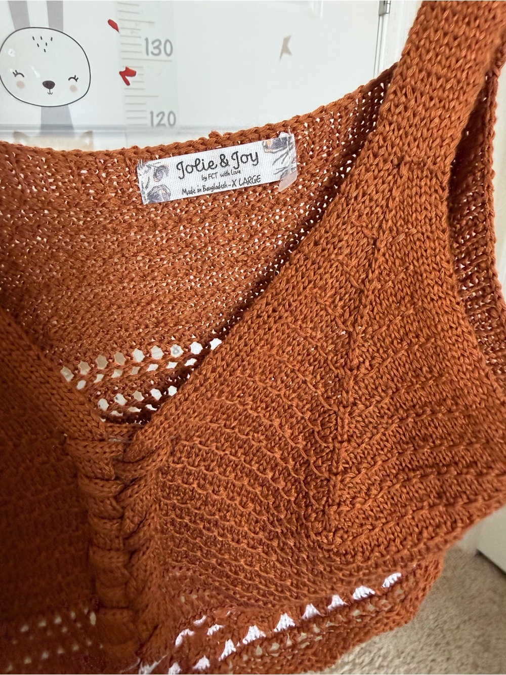 Crochet V-Neck Knit Crop Top in Rust - Picture 3 of 6